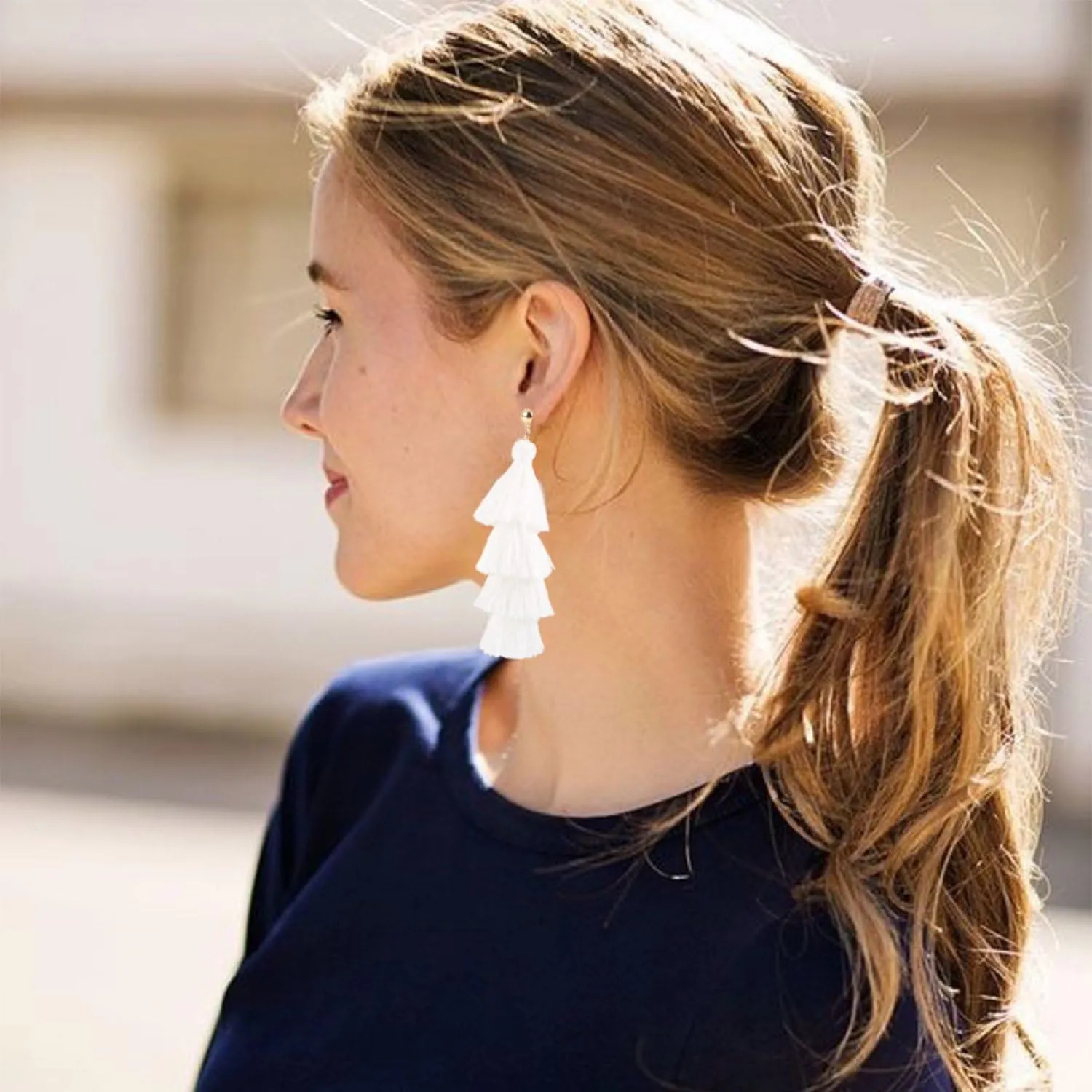 Tassel Earrings Handmade Tiered Thread Tassel Dangle Earrings, Multi Colors