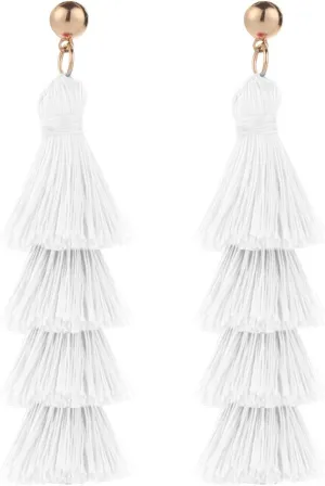 Tassel Earrings Handmade Tiered Thread Tassel Dangle Earrings, Multi Colors