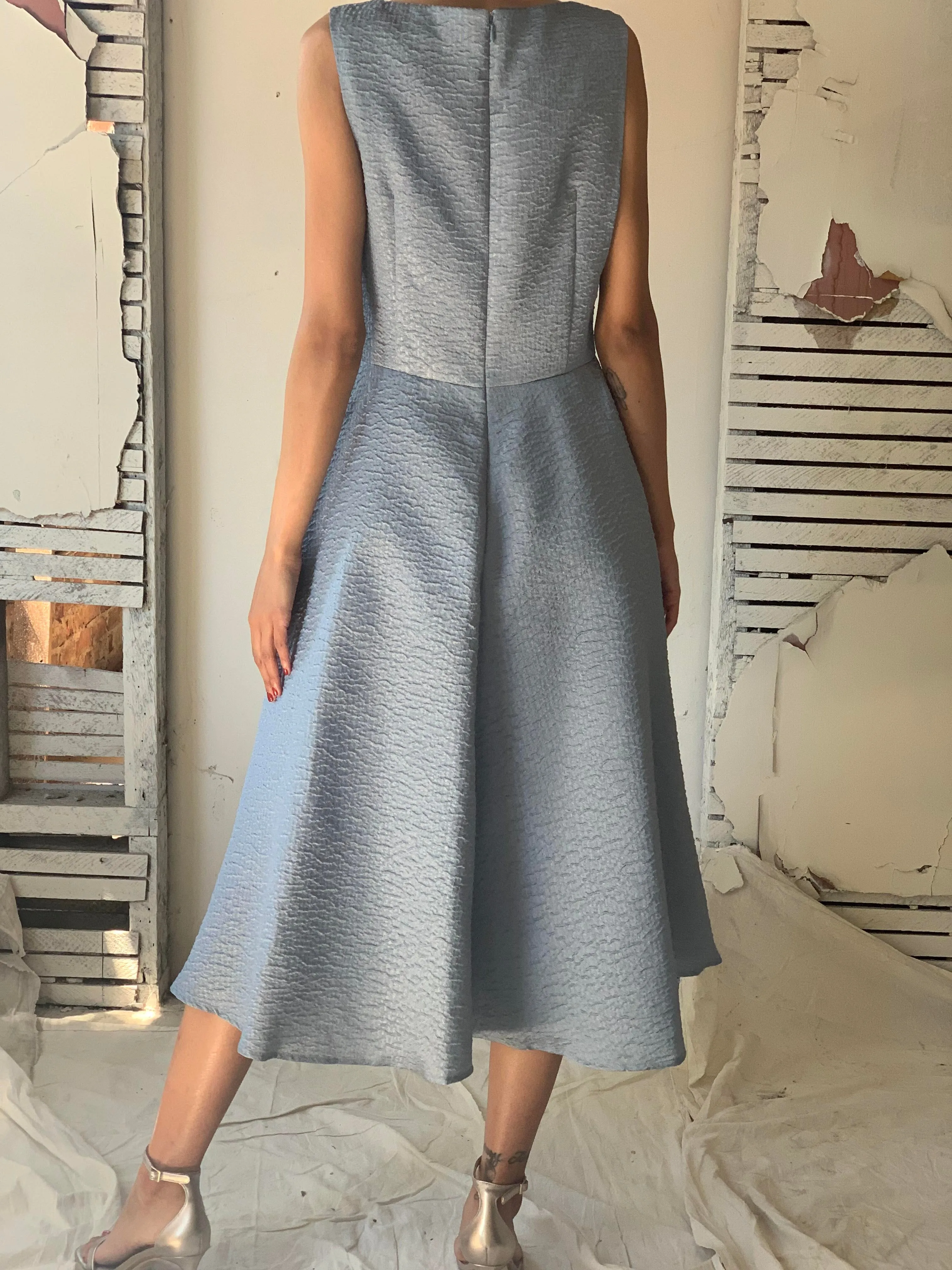 TERI JON - Audrey V-Neck Jacquard Dress
