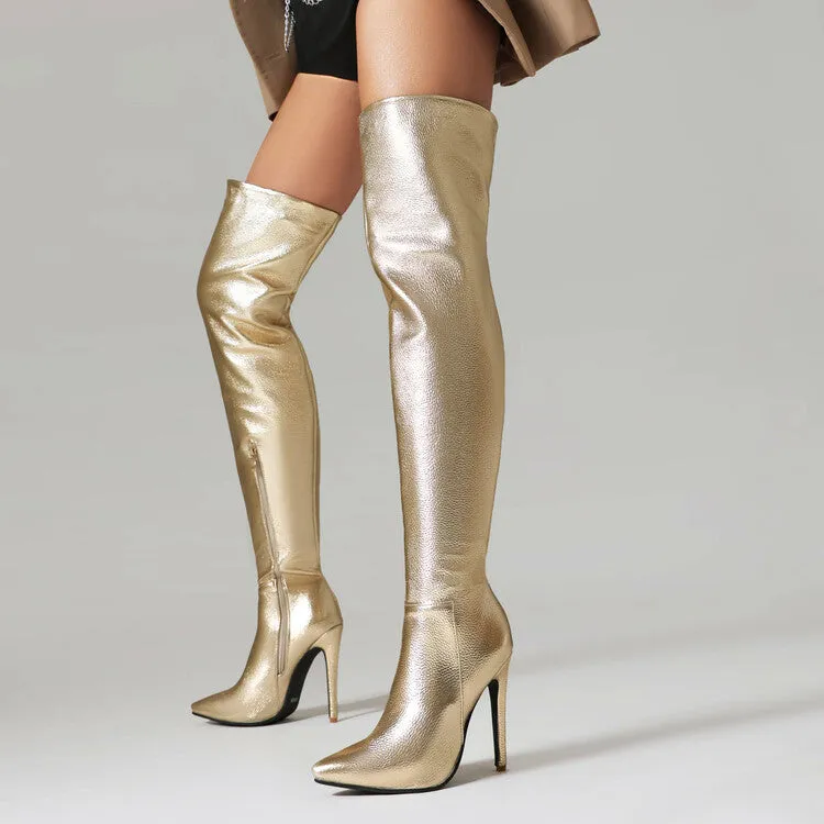 Textured Finish and Side Zipper Over-the-Knee High Boots