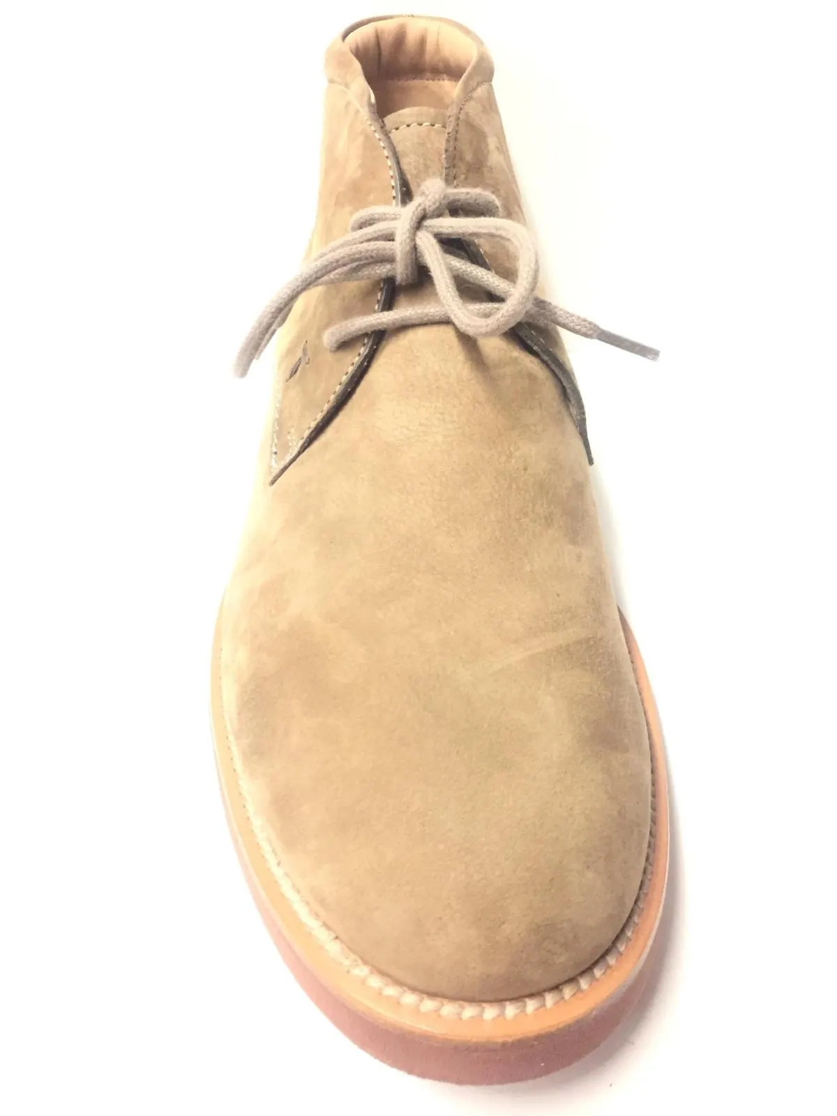 Tod's Mens Elegant Suede Boot Beige Suede Lace Up Desert Rubber Sole Boots