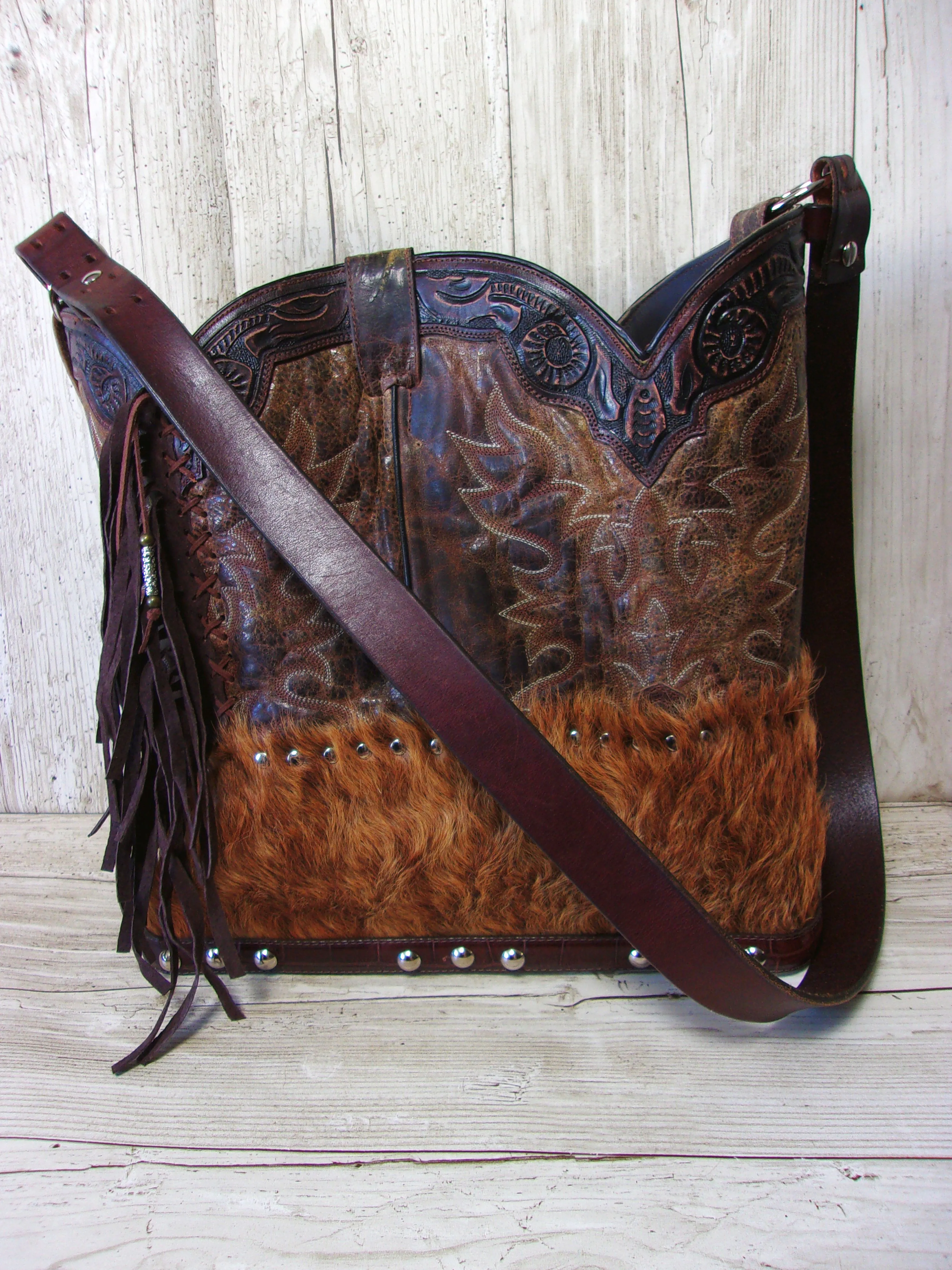 Top Shelf Cowboy Boot Purse with Fringe TS294