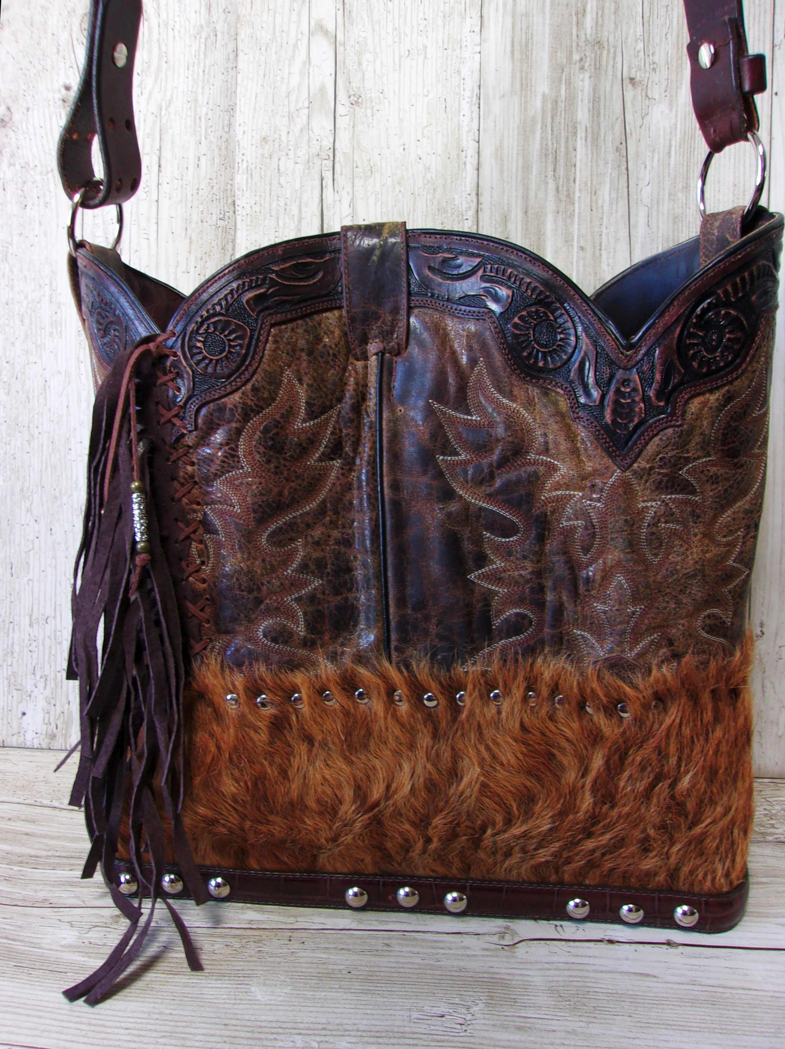 Top Shelf Cowboy Boot Purse with Fringe TS294