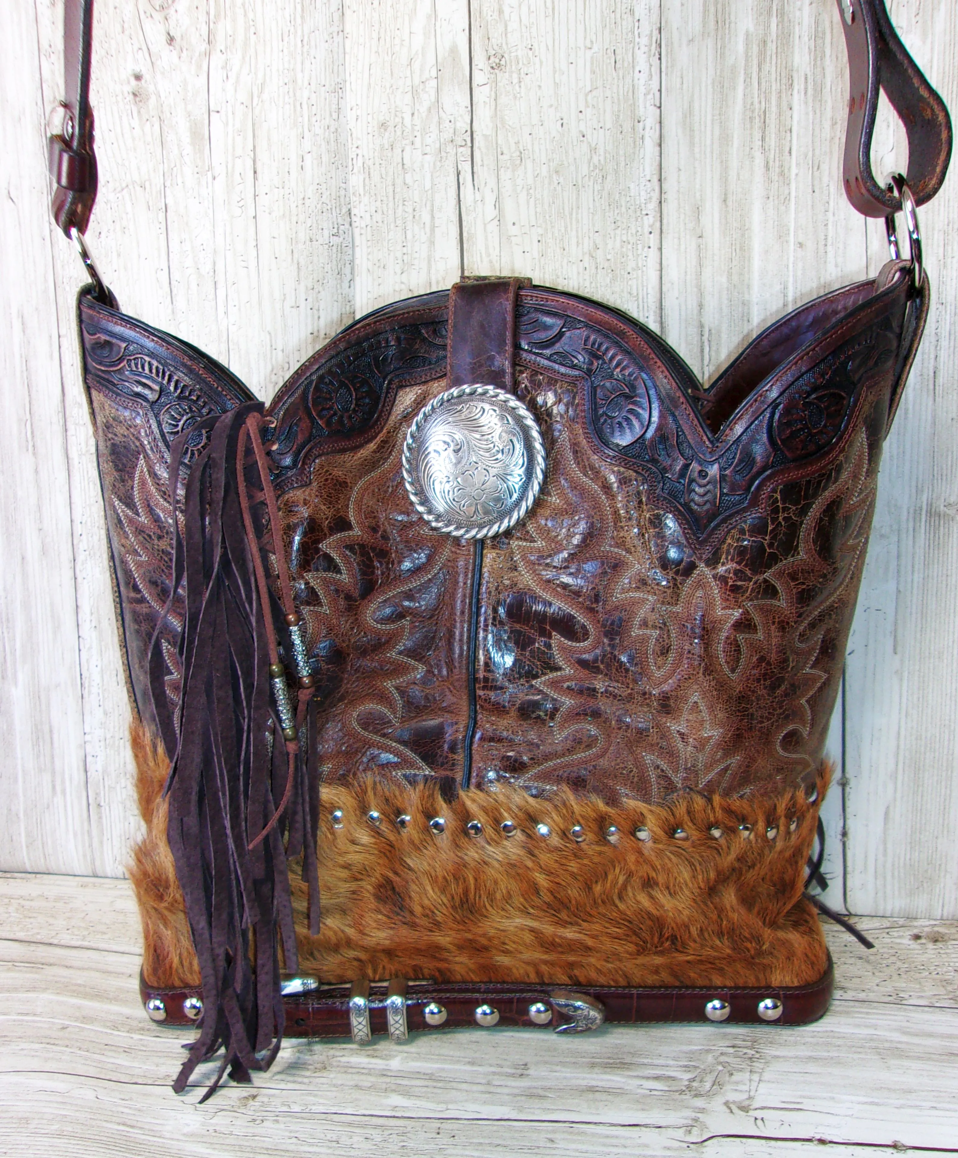 Top Shelf Cowboy Boot Purse with Fringe TS294