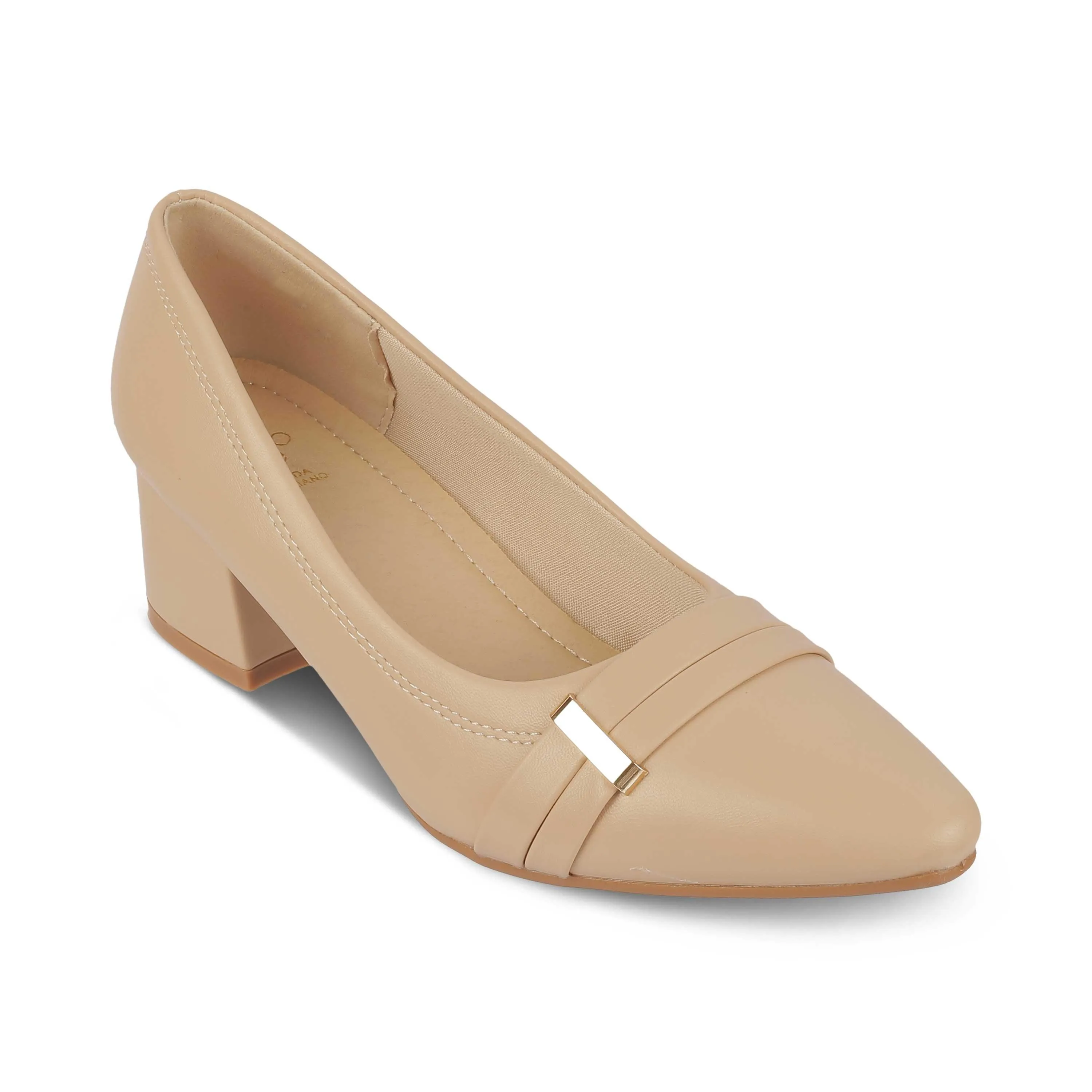 Tresmode Newar Beige Women's Dress Block Heel Pumps