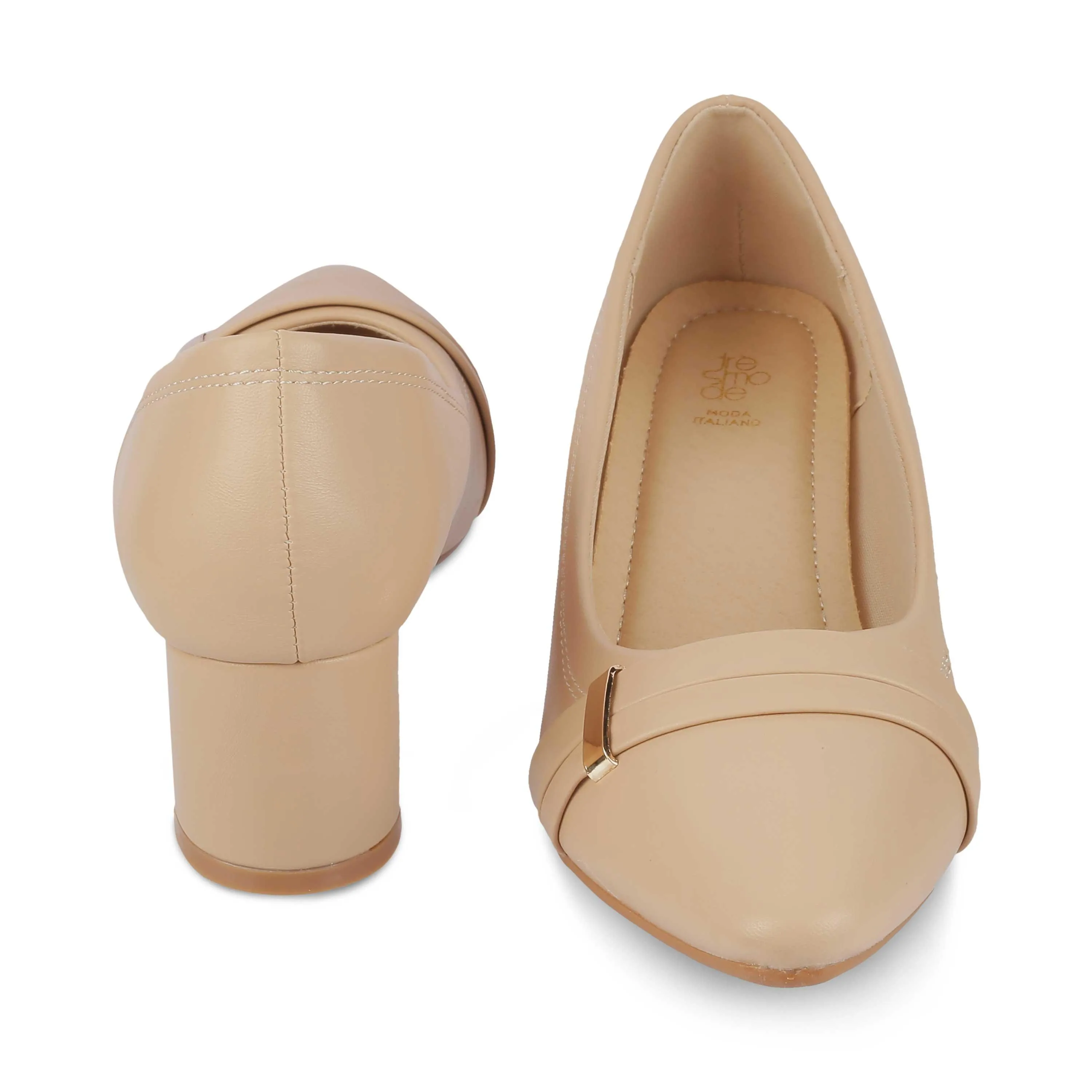 Tresmode Newar Beige Women's Dress Block Heel Pumps