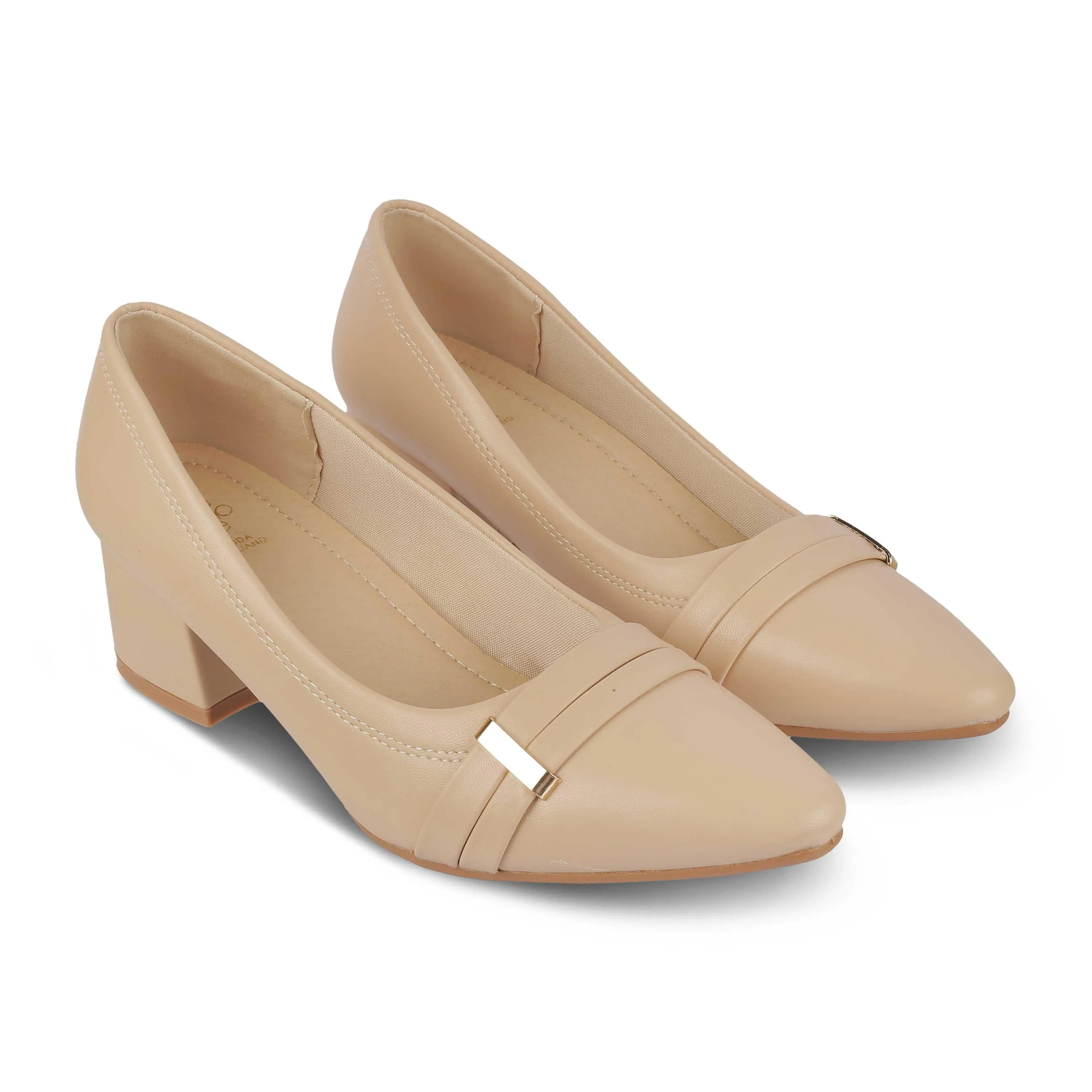Tresmode Newar Beige Women's Dress Block Heel Pumps