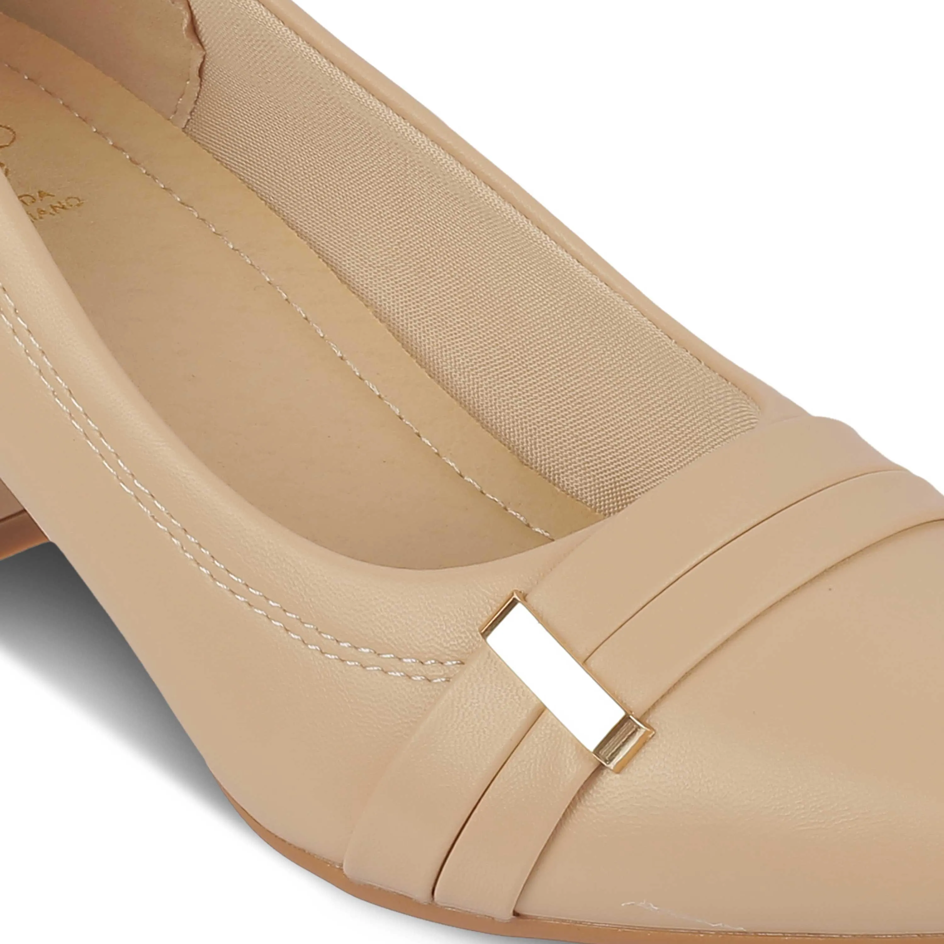 Tresmode Newar Beige Women's Dress Block Heel Pumps