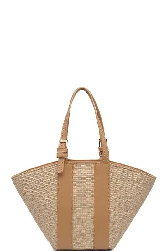Two Tone Straw Tote Bag