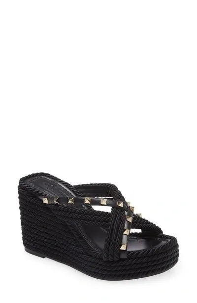VALENTINO GARAVANI TORCHON ROCKSTUD CRISSCROSS WEDGE ESPADRILLS