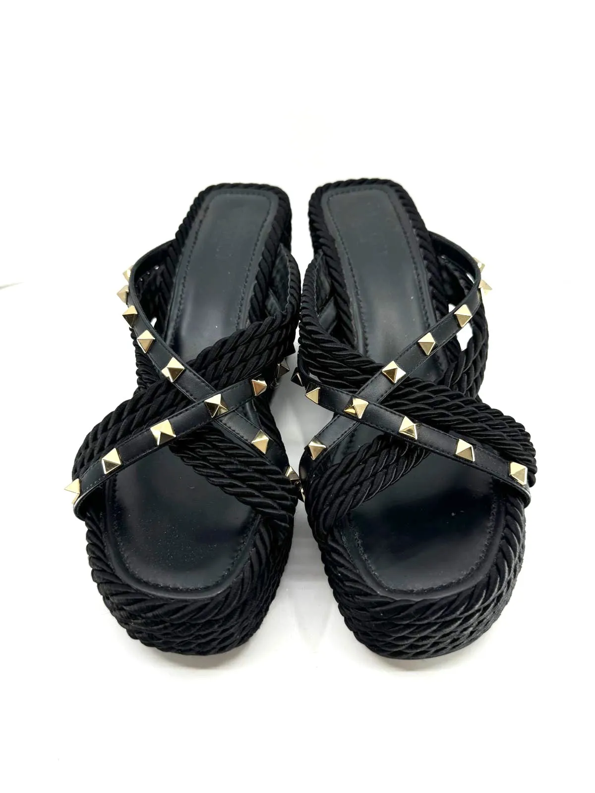 VALENTINO GARAVANI TORCHON ROCKSTUD CRISSCROSS WEDGE ESPADRILLS