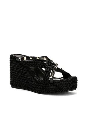 VALENTINO GARAVANI TORCHON ROCKSTUD CRISSCROSS WEDGE ESPADRILLS