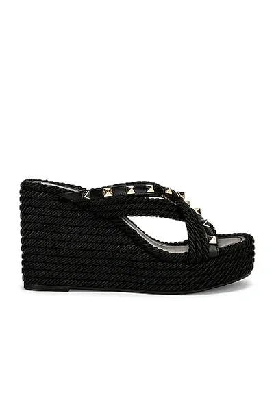 VALENTINO GARAVANI TORCHON ROCKSTUD CRISSCROSS WEDGE ESPADRILLS
