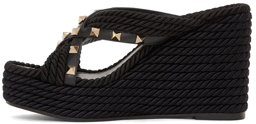 VALENTINO GARAVANI TORCHON ROCKSTUD CRISSCROSS WEDGE ESPADRILLS