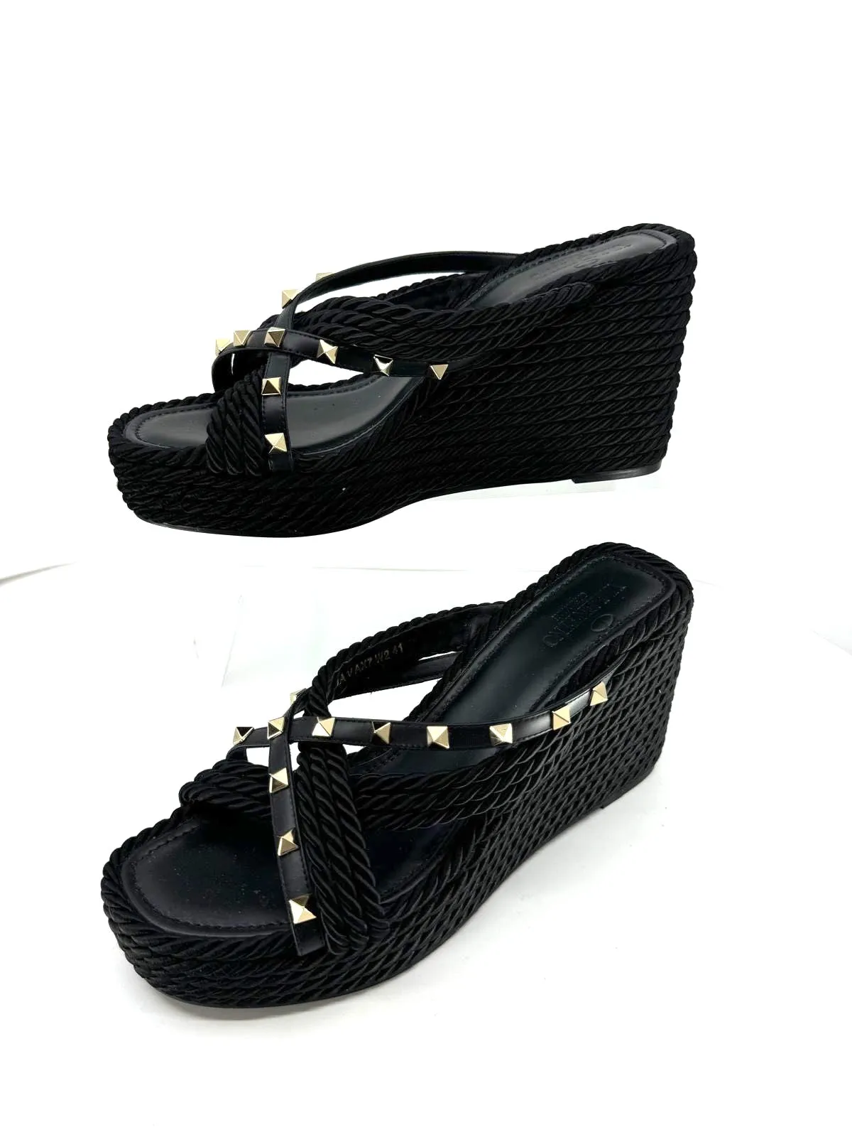 VALENTINO GARAVANI TORCHON ROCKSTUD CRISSCROSS WEDGE ESPADRILLS