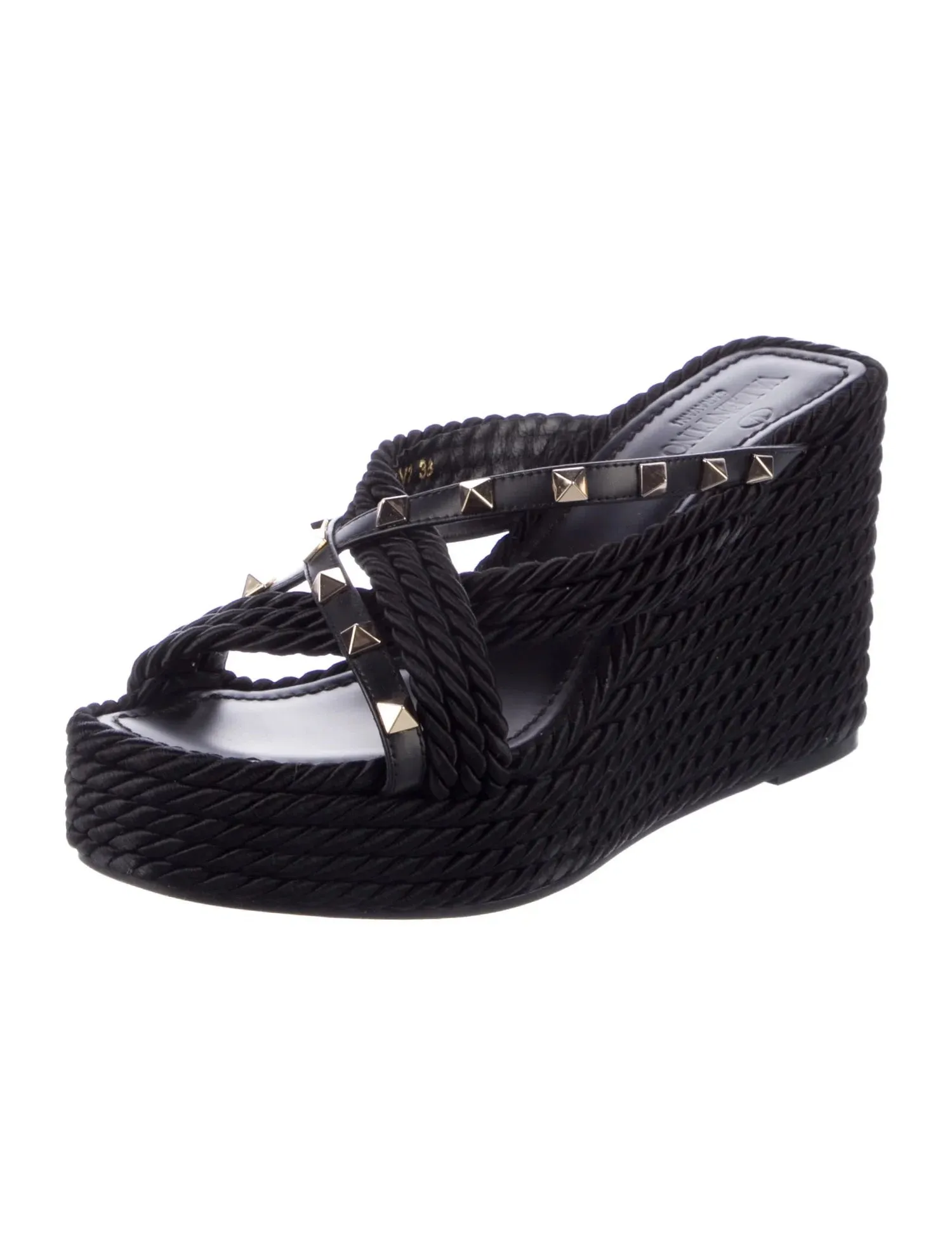 VALENTINO GARAVANI TORCHON ROCKSTUD CRISSCROSS WEDGE ESPADRILLS