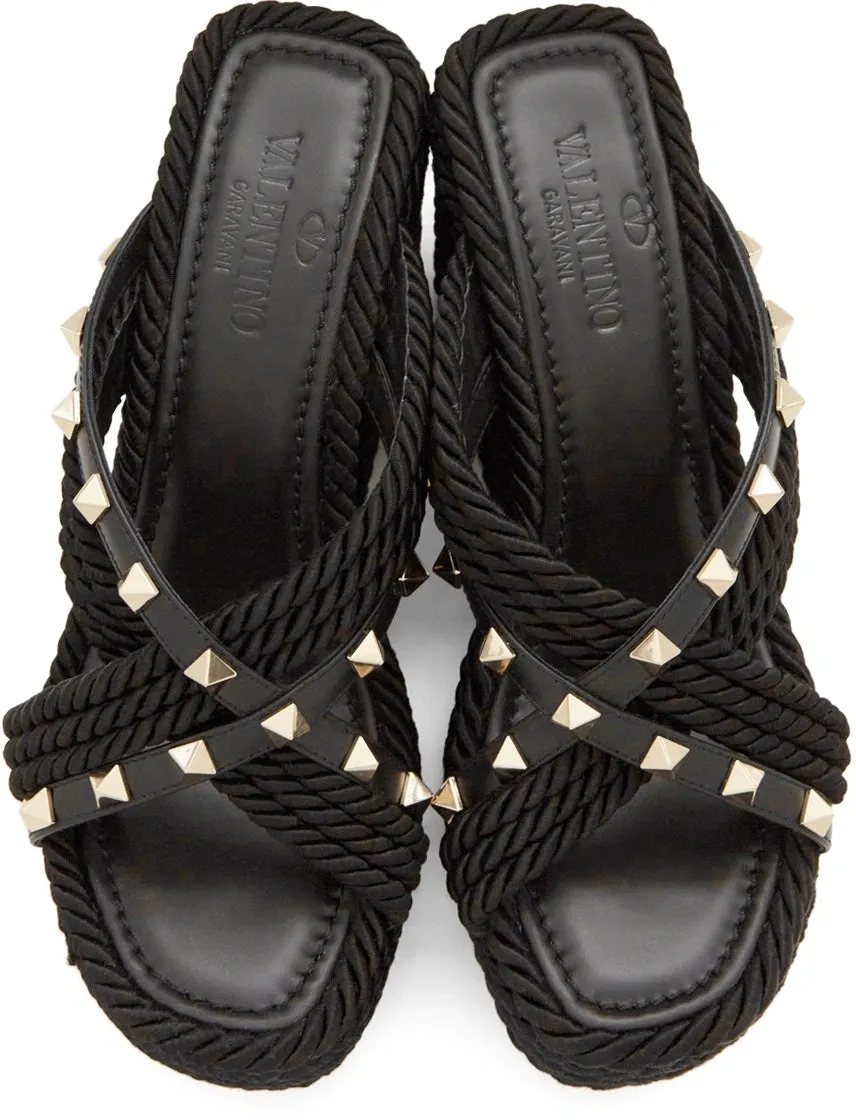VALENTINO GARAVANI TORCHON ROCKSTUD CRISSCROSS WEDGE ESPADRILLS