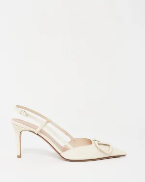 Valentino White Patent Leather VLogo Slingback Pumps - 37.5