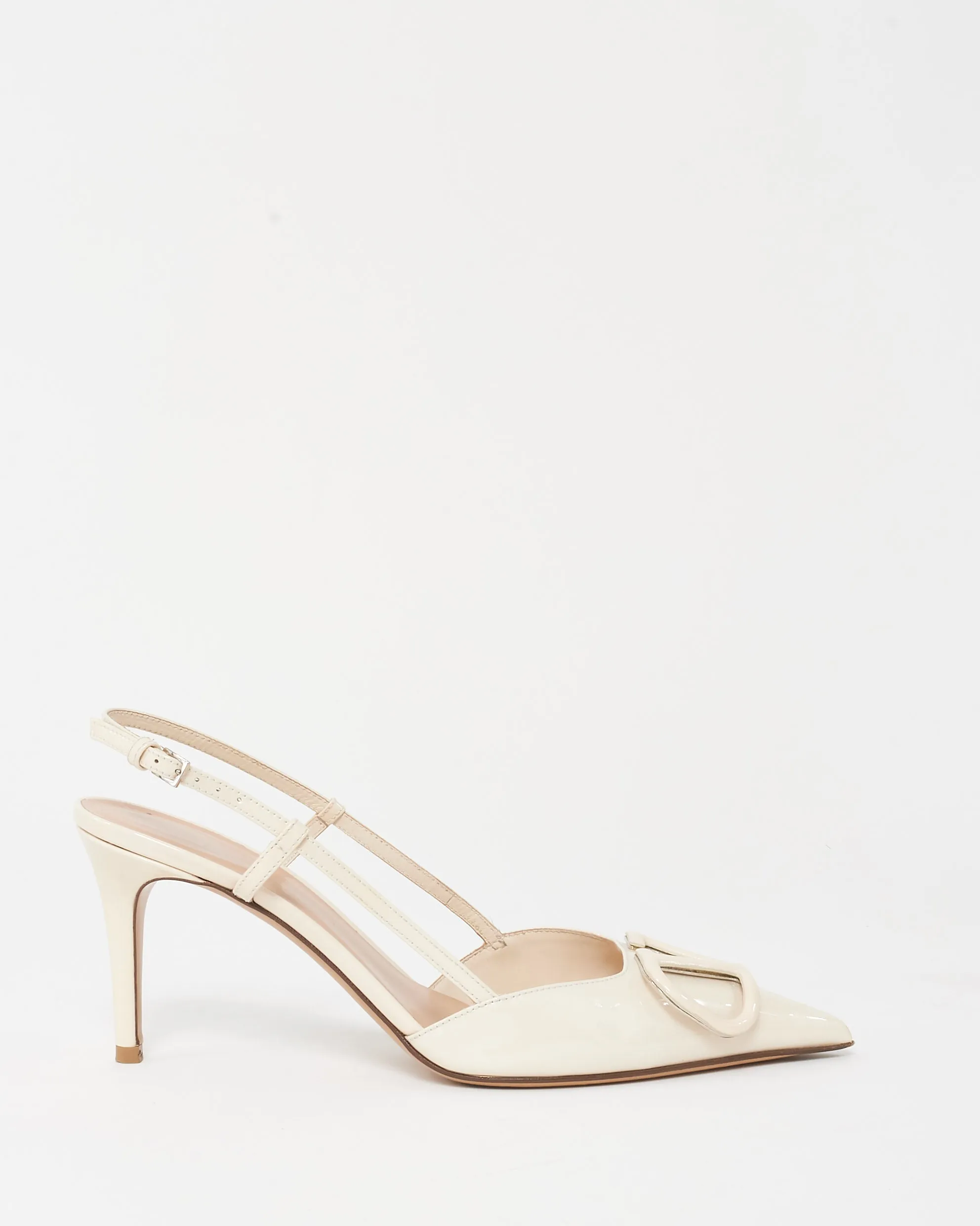 Valentino White Patent Leather VLogo Slingback Pumps - 37.5