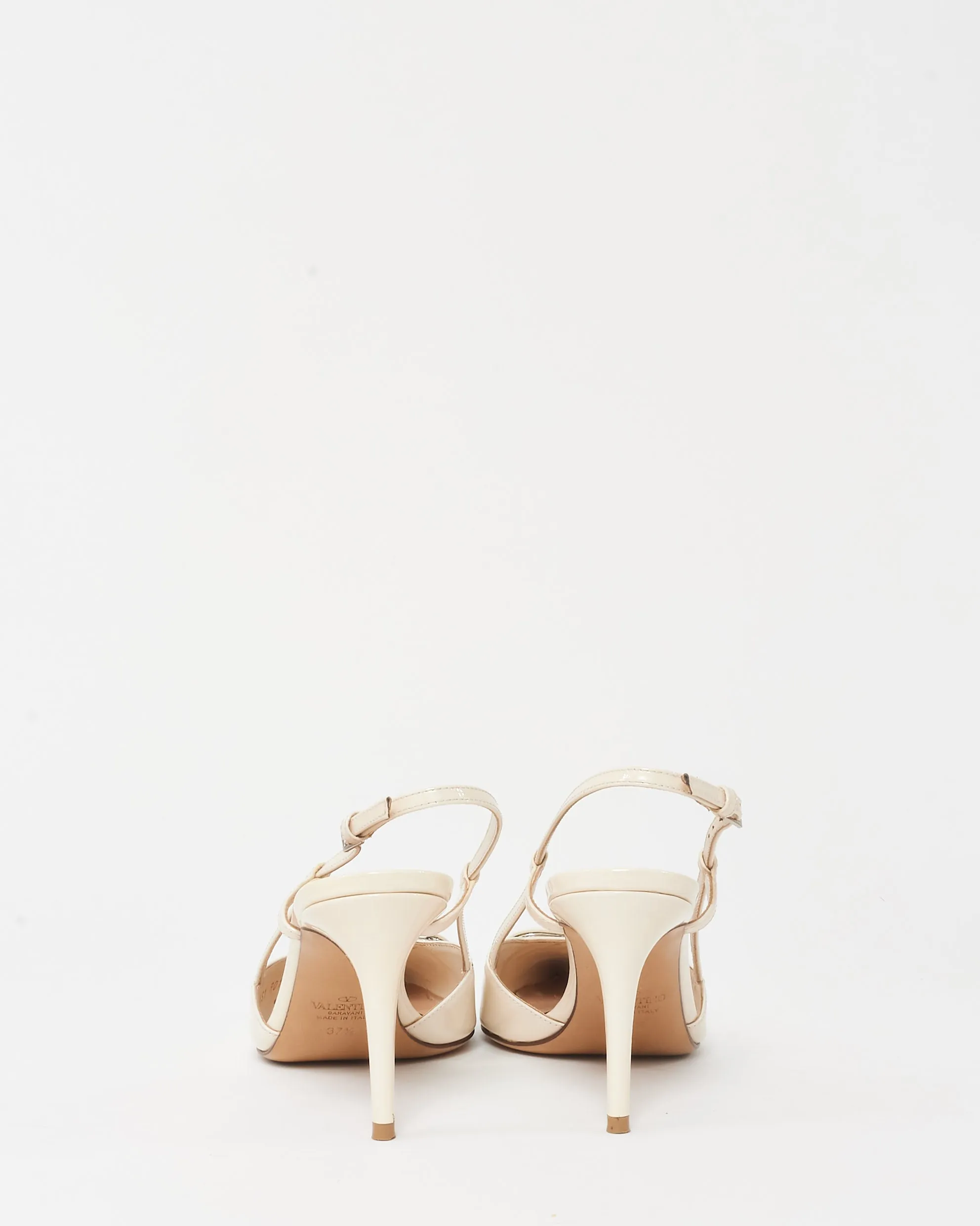Valentino White Patent Leather VLogo Slingback Pumps - 37.5