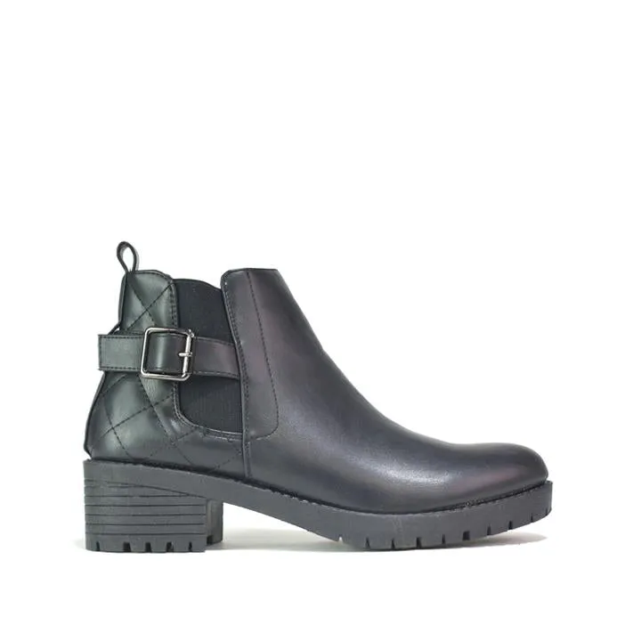 Women's Buckle Chelsea Ankle Boot Black PU