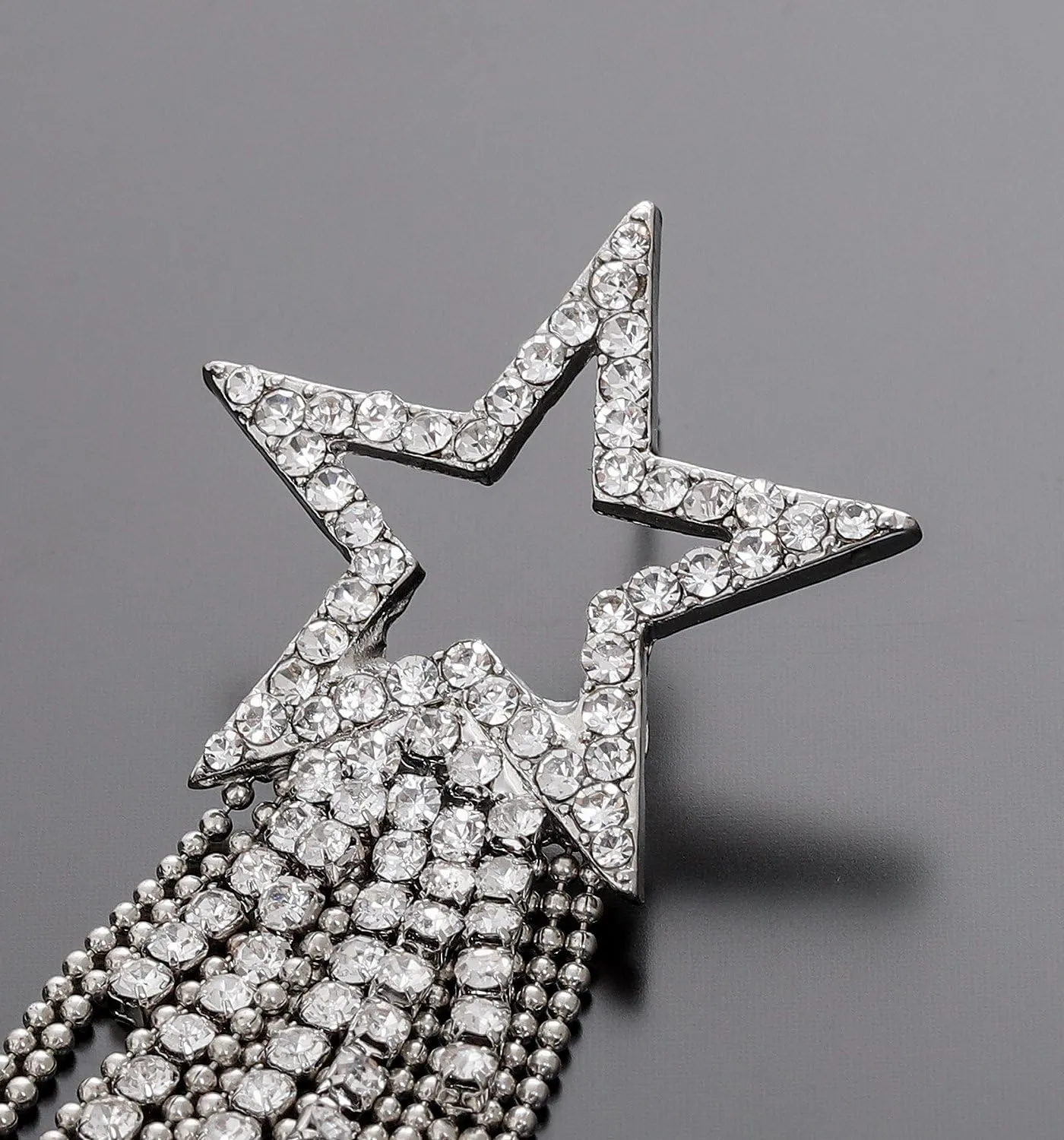 Womens Tassel Earrings Star Ear Stud Pave Crystal Dangle Earrings Boho Waterfall Beaded Fringe Drop Earring