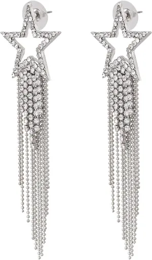 Womens Tassel Earrings Star Ear Stud Pave Crystal Dangle Earrings Boho Waterfall Beaded Fringe Drop Earring